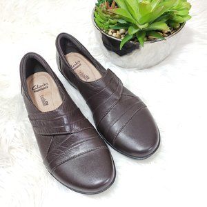 ♦️5/$20 Clarks Mocha Brown Genuine Leather Shoes 6.5